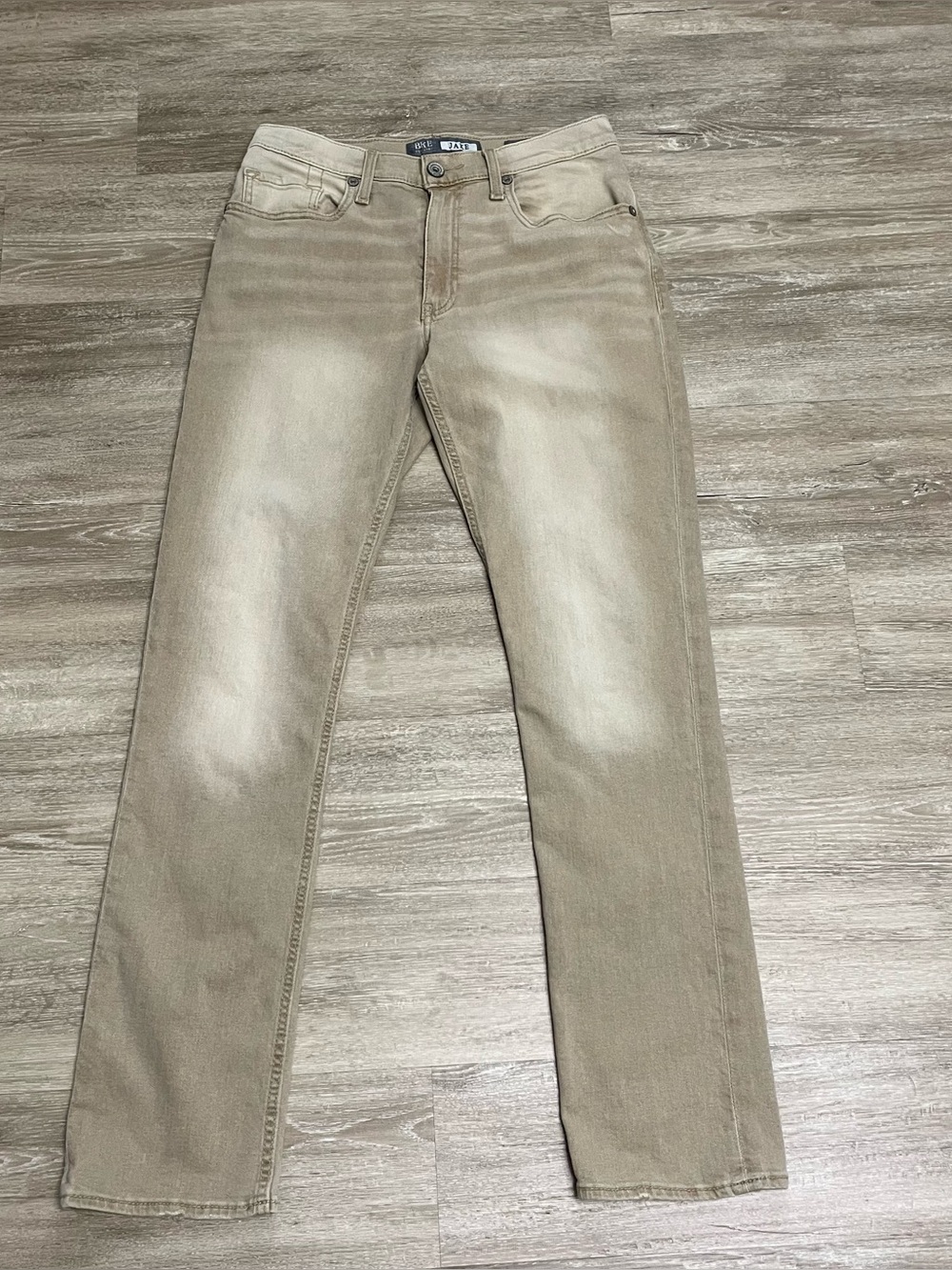 BKE Mens Jeans 30R Jake Straight Leg Khaki Tan Stretch Denim Distressed